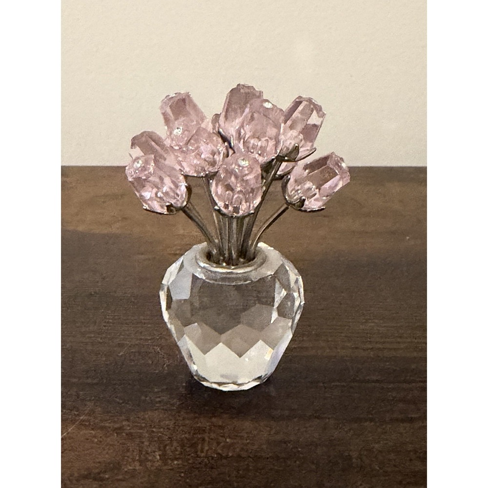 Swarovski Crystal Retired "A Dozen Pink Roses" Bouquet Swan Signed‎ Figurine